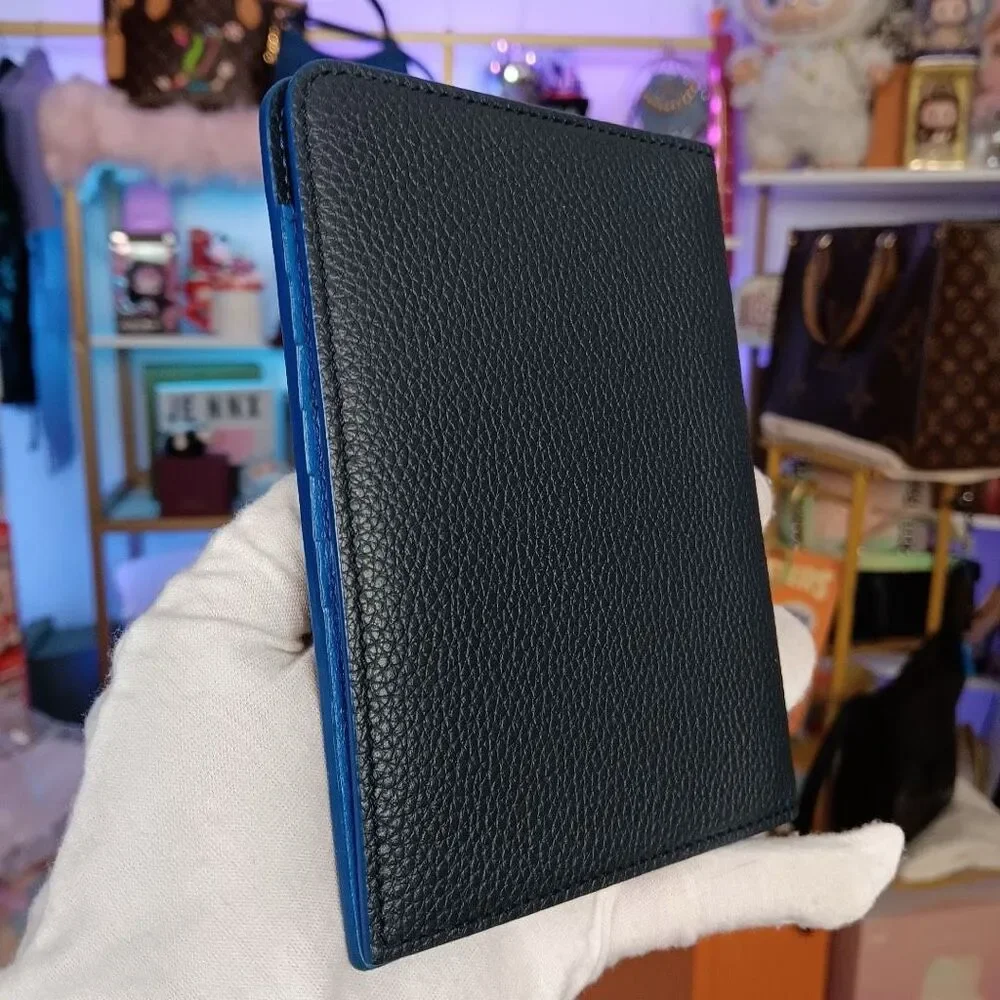 Dior Dark Blue Black Leather Passport Holder Wallet Men’s